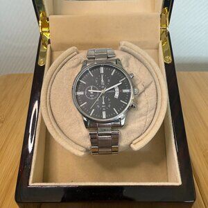 Geneva Silver/Black Chronograph Calendar Watch, 42mm NWOT